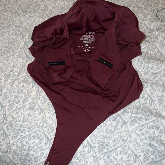 Klassy Network Square Neck Bramisuit Bodysuit Wine Size M - Picture 6 of 6